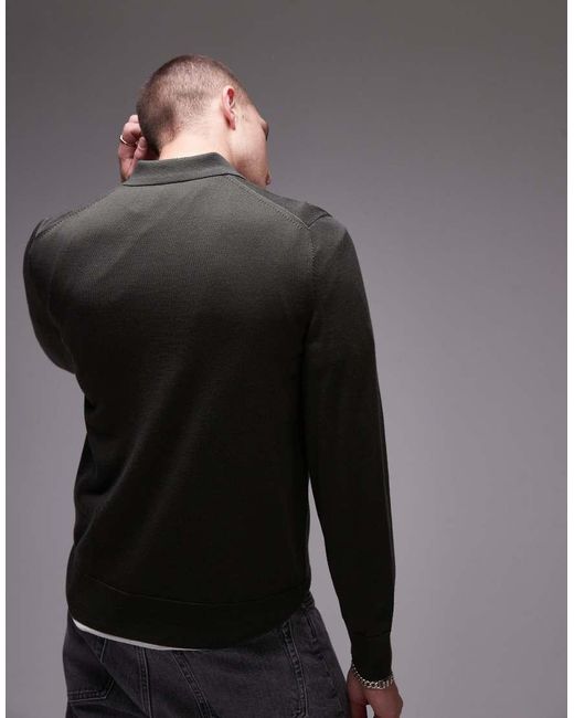 ARKET Gray Merino Wool Knitted Long Sleeve Polo Shirt for men