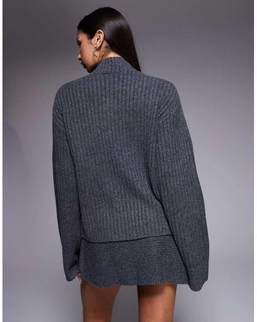 Kaiia Blue Exclusive Ribbed Knit Zip Through Funnel Neck Cardigan Co-ord