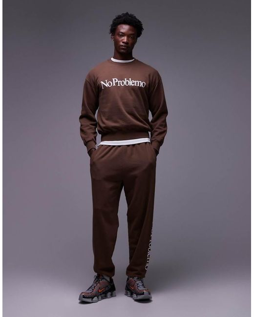 No Problemo Brown Logo Cotton Joggers for men