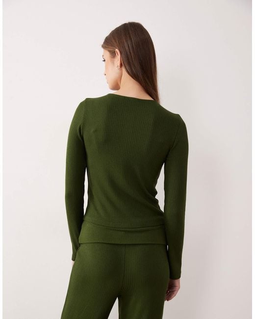 ASOS Green Co-ord Rib Fitted Long Sleeve Cardigan