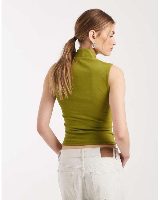 ASOS Green Compact Cotton Plunge Top