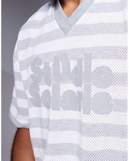 ASOS Gray Boxy Oversized T-shirt With V-neck And Text Graphic for men