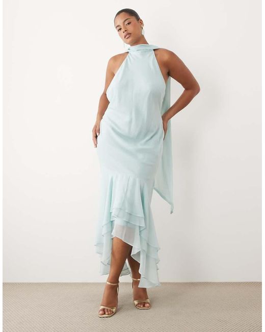 ASOS White Asos Design Curve Halter Maxi Dress With Scarf Detail And Ruffle Hem