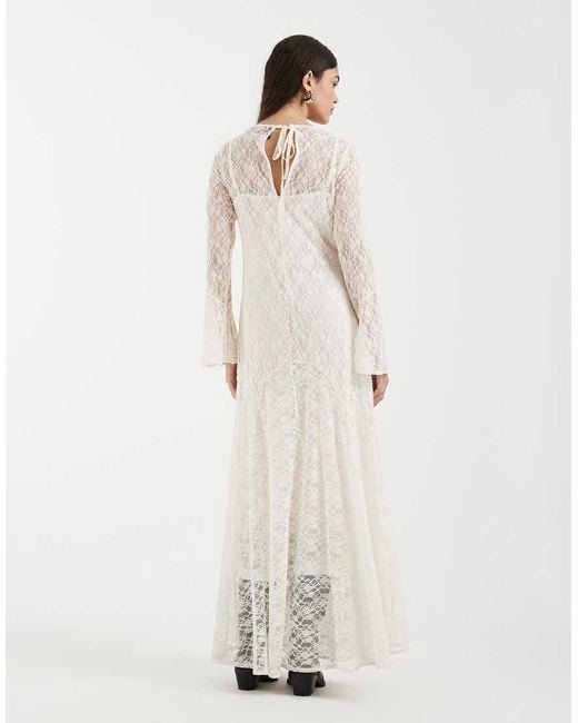 Vero Moda White All Over Floral Lace Boho Maxi Dress With Godet Skirt