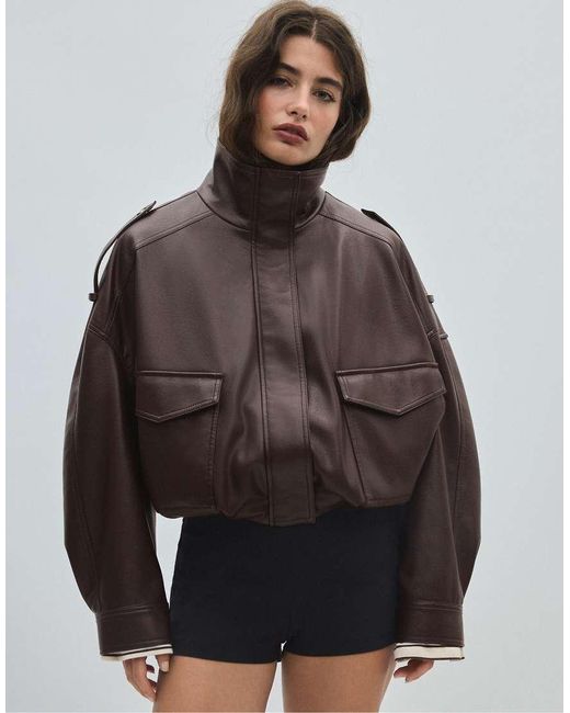 Stradivarius Black Oversize Leather Effect Jacket