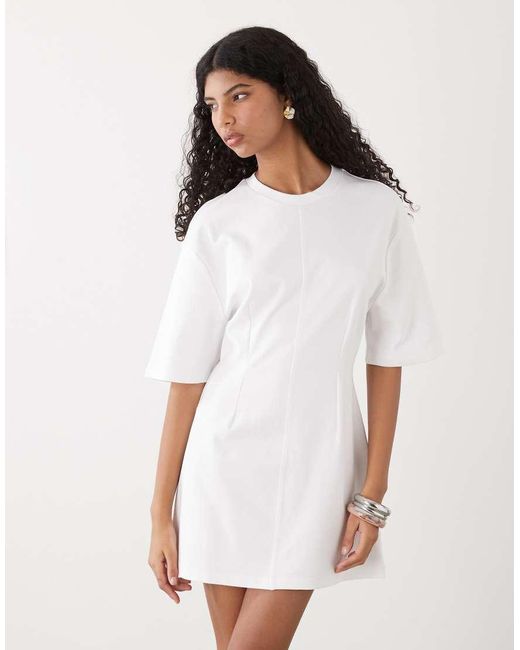 Monki White Structured Cinched Waist T-shirt Mini Dress