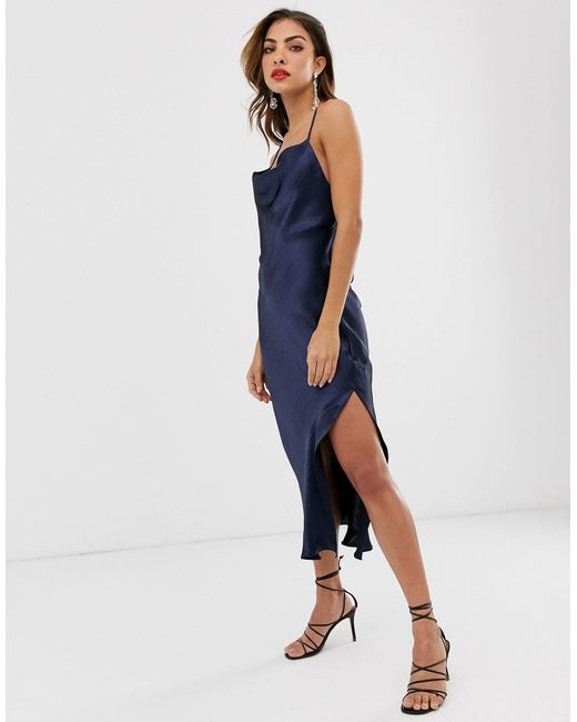 asos navy slip dress