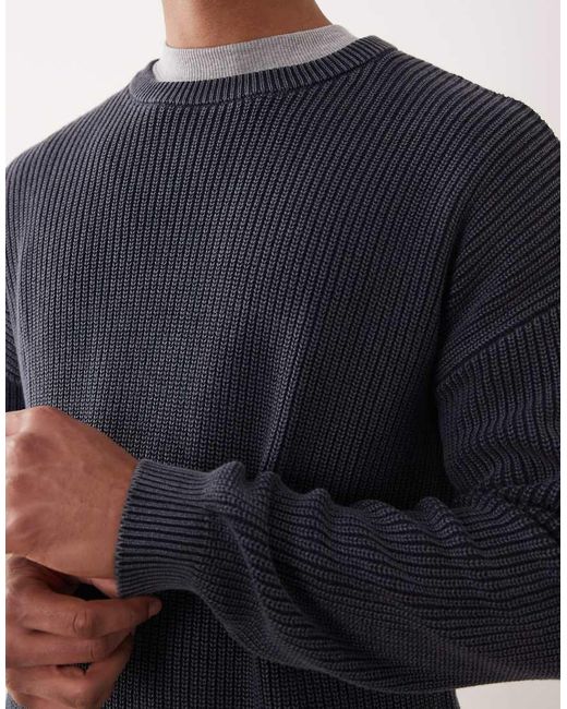 ASOS Blue Relaxed Knit Ribbed Crew Neck Sweater for men