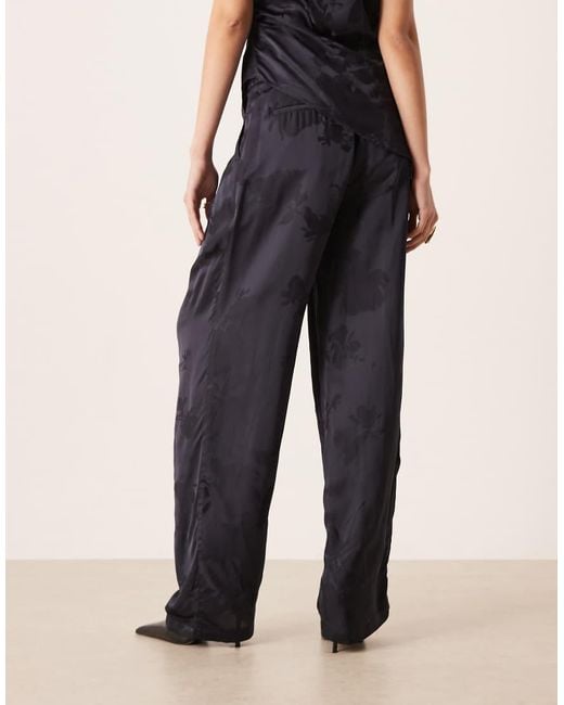 ASOS Blue Tailored High Waist Straight Leg Satin Jacquard Trousers Co-ord
