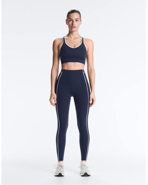 Oysho Blue High-Rise Compressive Core Control 65 Cm Ankle-Length Leggings