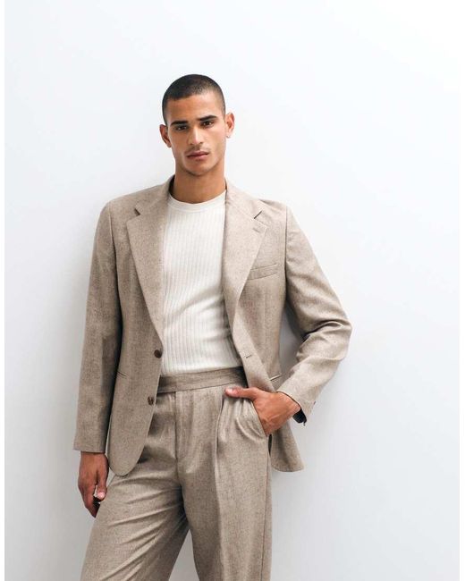 ASOS Natural Slim Melange Suit Jacket With Linen for men