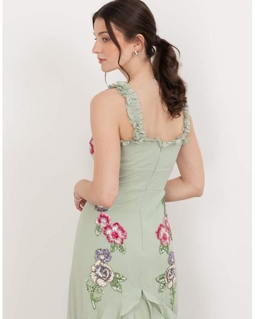 Maya Green Floral Embellished Ruffle Cami Maxi Dress