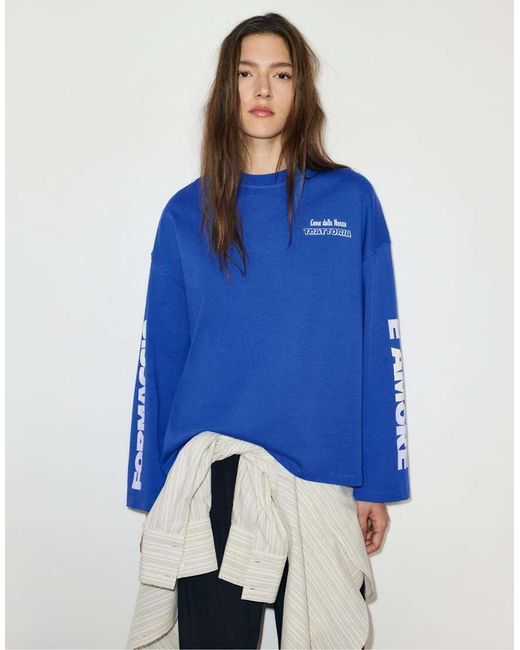 Pull&Bear Blue formaggio È Amore T-shirt