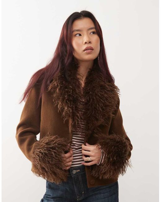 Monki Brown Faux Fur Jacket