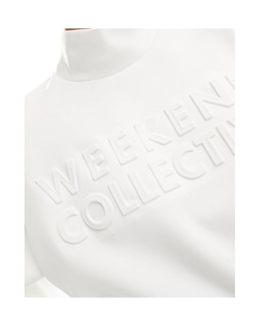 ASOS White Asos Design Weekend Collective Embossed High Neck Scuba Sweatshirt