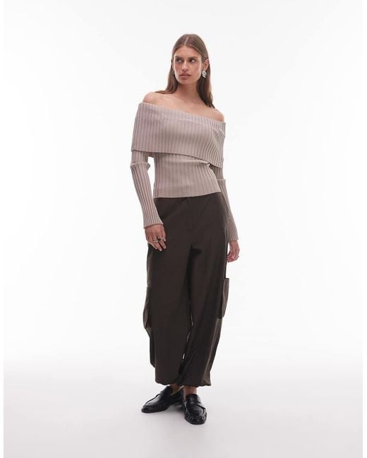Nia Natural Saffron Off Shoulder Long Sleeve Sweater