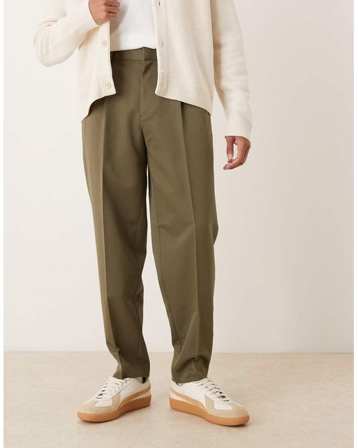 ASOS Natural Tailored Oversized Tapered Pants With Front Pleats for men