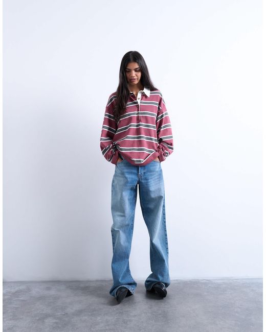 TOPSHOP Multicolor Jersey Stripe Rugby Long Sleeve Polo