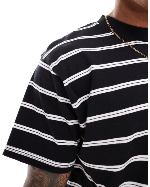 Brave Soul Black Oversized High Neck Stripe T-shirt for men
