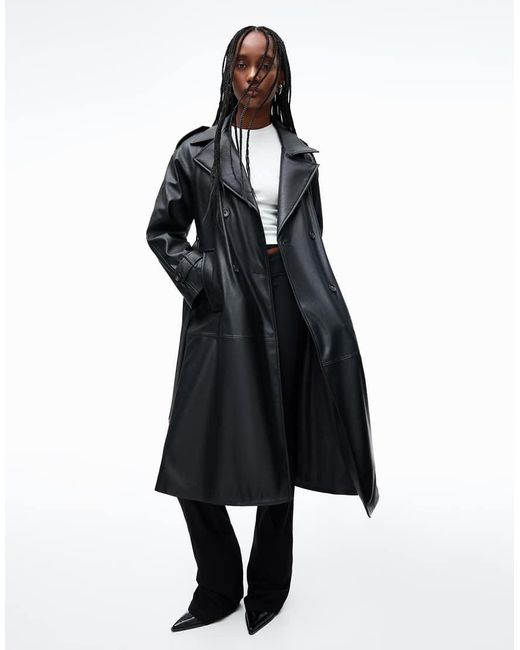Bershka Blue Faux Leather Trench Coat