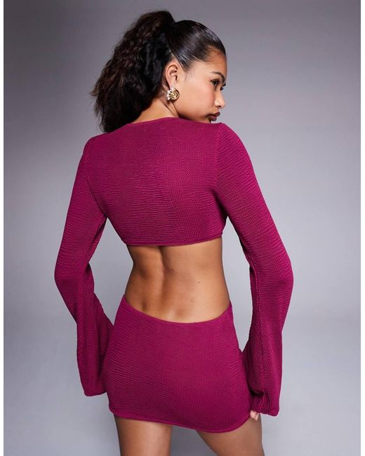 Moda Minx Purple Textu Cut Out Mini Dress