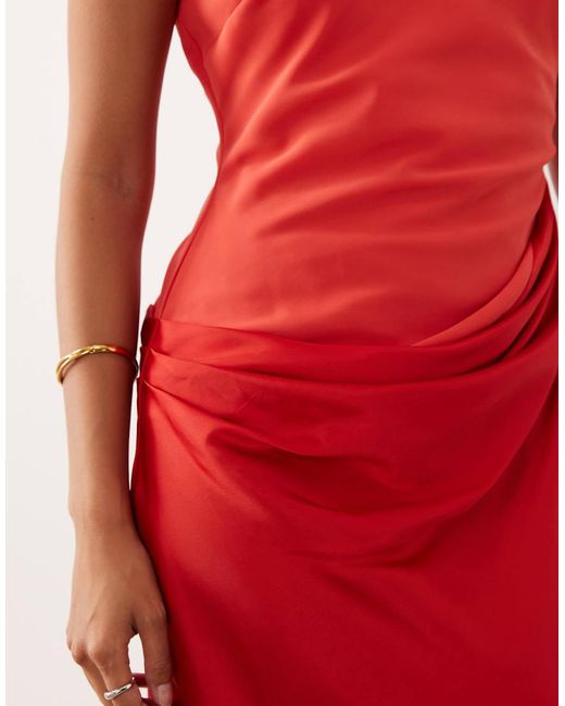 ASOS Red Asos Design Petite Deep Scoop Neck Maxi Dress With Asymmetric Draped Skirt Overlay