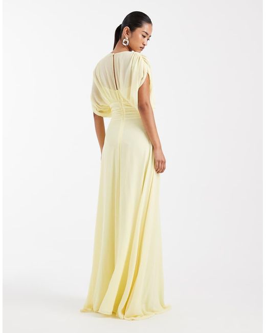 TFNC London Yellow Bridesmaid Pleated Chiffon Maxi Dress