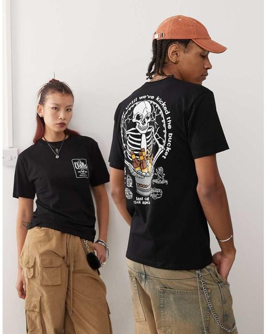 Vans Black Bucket List Skull Backprint T-Shirt for men