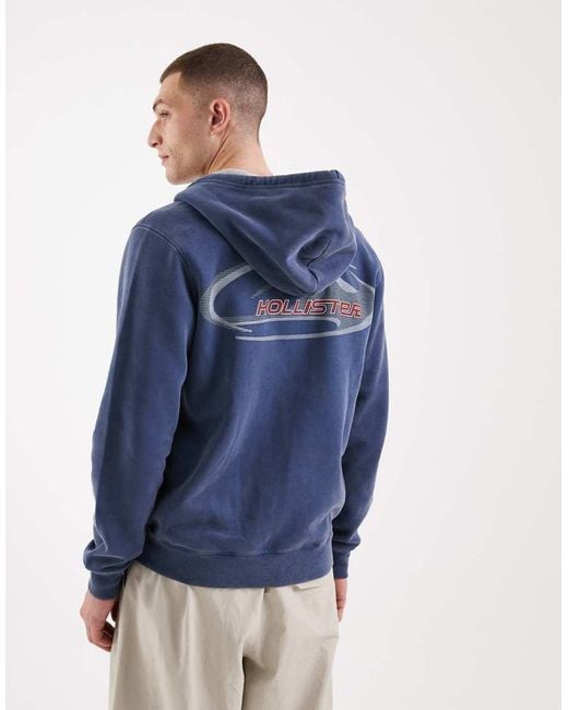 Hollister Blue Zip Up Hoodie With Sleeve Graphic Detail for men