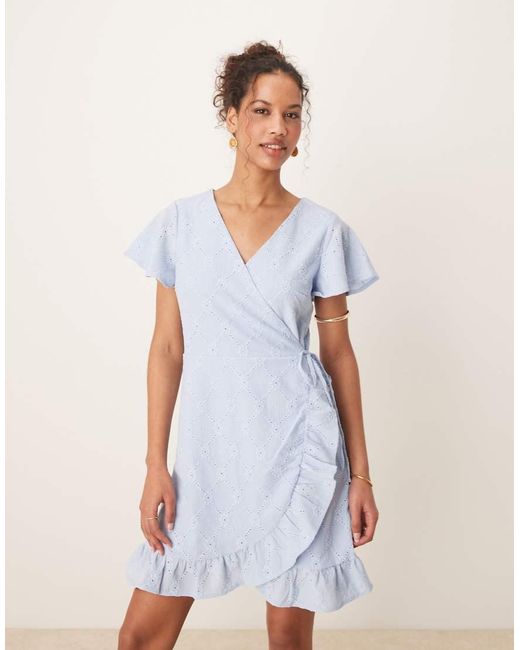 Vila White Jersey Broderie Wrap Mini Dress