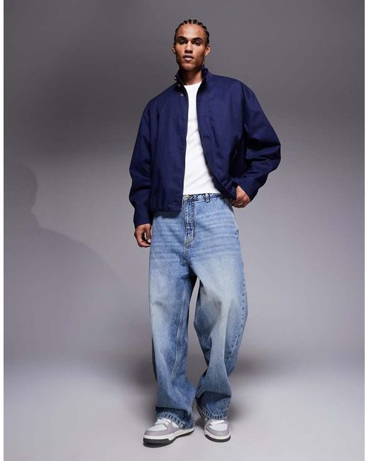 ASOS Blue Oversized Funnel Neck Jacket for men