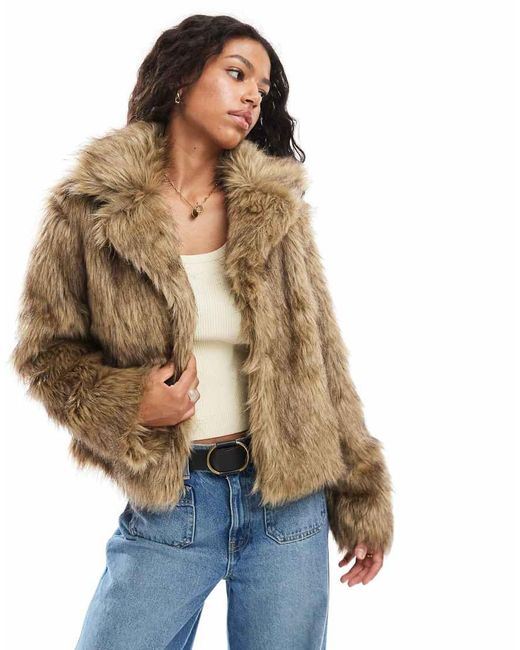 Brave Soul Blue Faux Fur Short Jacket