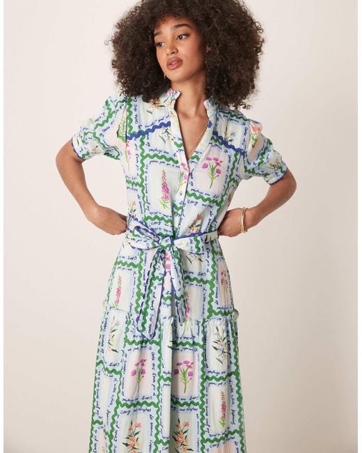 Hope Ivy Women's Blue Button Front Midi Dress With Tiered Skirt