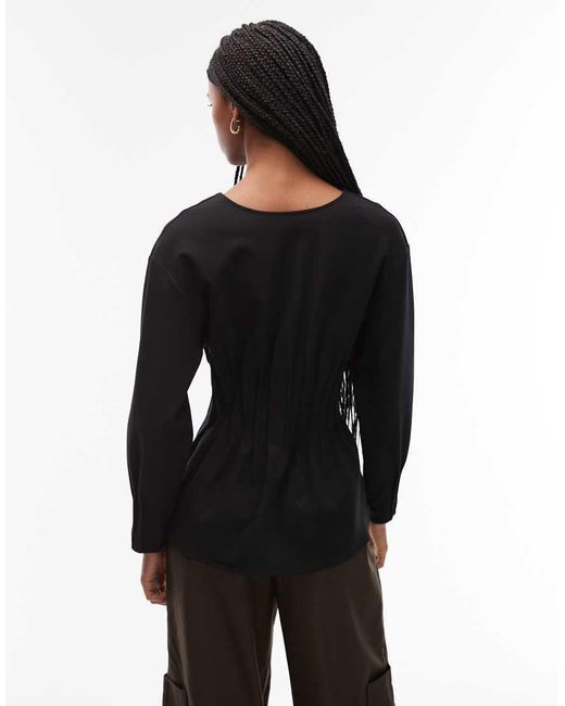 ARKET Black Stretch Blouse With Pleated Corset Waist