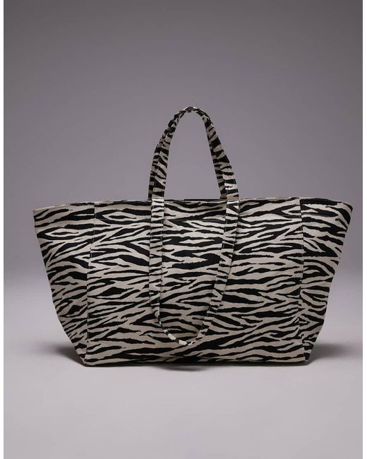 Mango Grote Tote Tas Met Zebraprint in het Gray