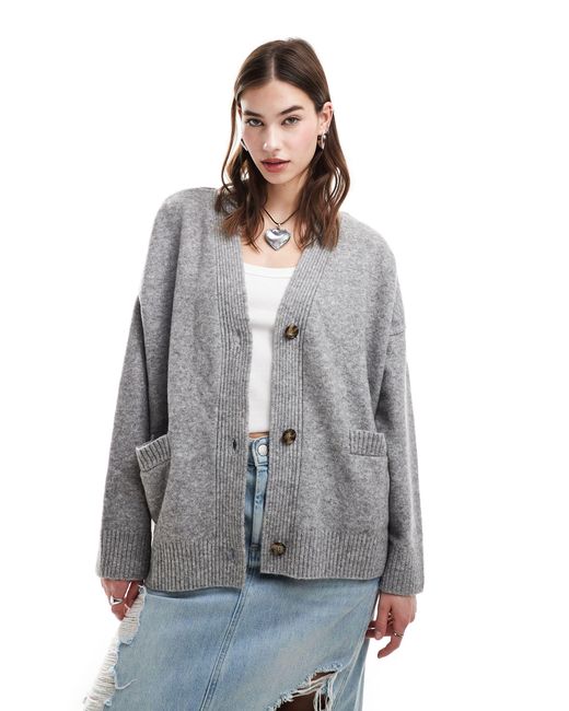 Monki Gray Knit Button Front Cardigan