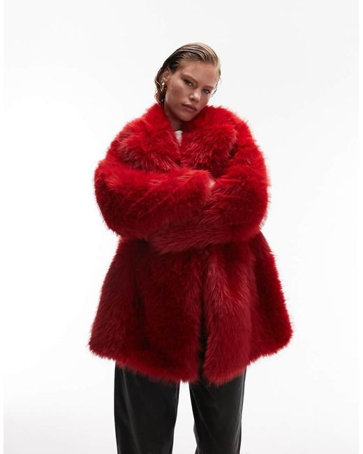 TOPSHOP Jas Met Panelen Van Imitatiebont in het Red