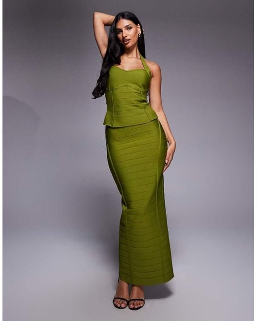 Kaiia Green Exclusive Premium Sculpting Sweetheart Halterneck Bandage Top