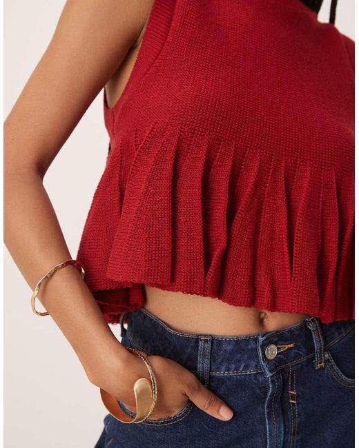 ASOS Gebreide Tanktop Met Peplum En Franje in het Red