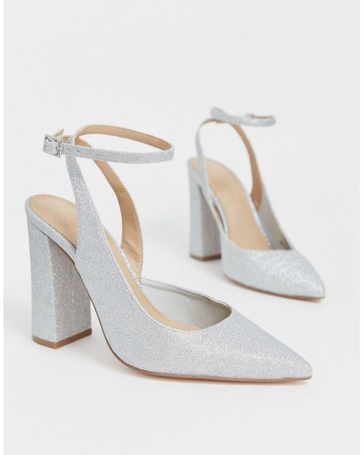 silver wide fit block heels