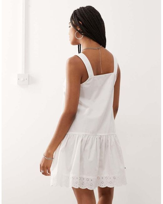 Collusion White Swing Mini Dress With Broderie Trim