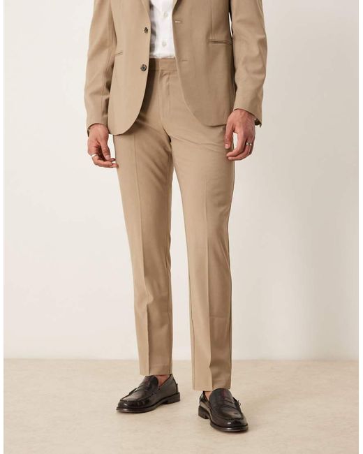 ASOS Natural Washable Slim Suit Trousers With Lightweight Worsted Wool for men