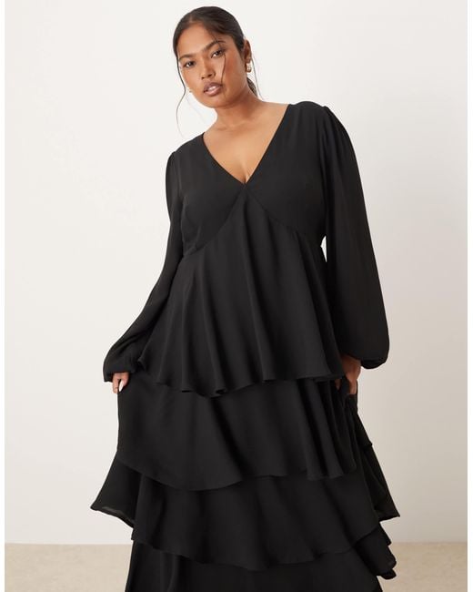 Pretty Lavish Curve Black Ashton Ruffle Maxi Dress