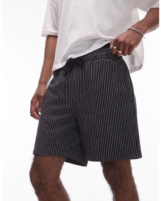 Short baggy texturé à rayures Topman pour homme en coloris White