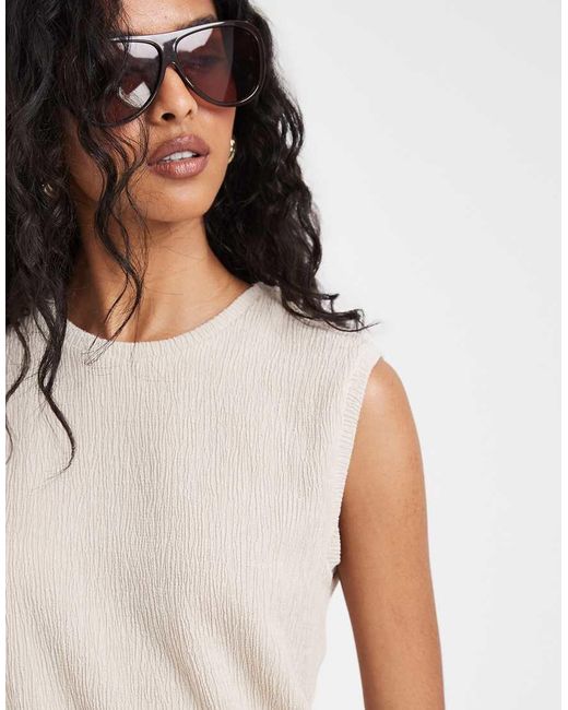 Vero Moda Natural Textured Plisse Sleeveless Top