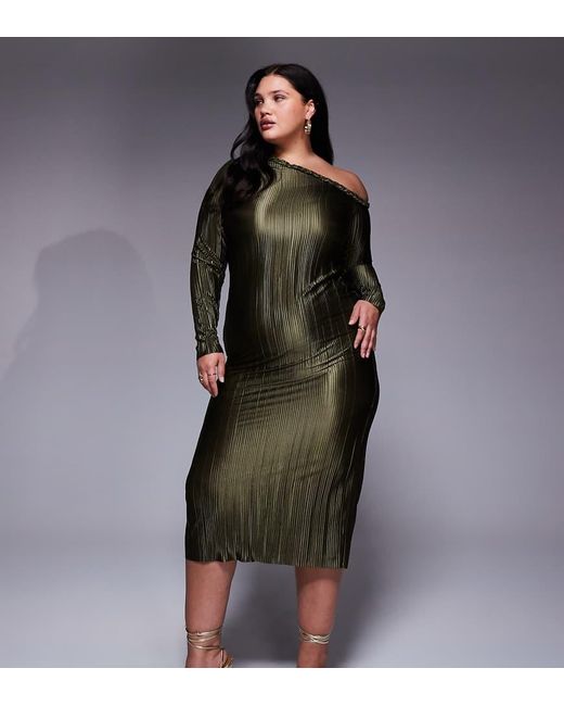 ASOS Brown Asos Design Curve Plait Neckline Plisse Maxi Dress