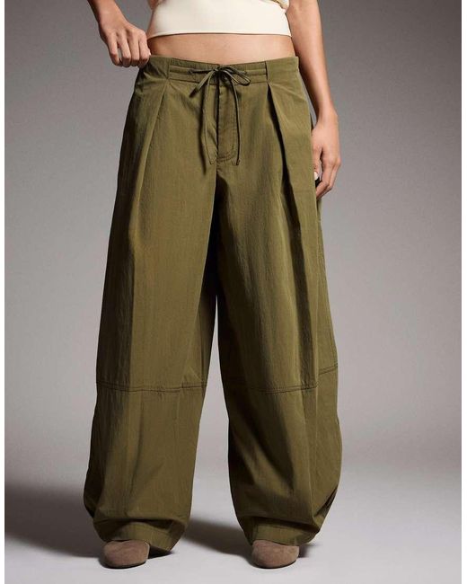 Bershka Green Technical Pleated Trousers