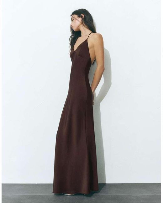 Pull&Bear Brown Satin Backless Strap Dress
