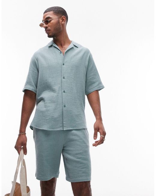 Topman – kurzärmliges hemd aus grob gewebter baumwolle in Blue für Herren