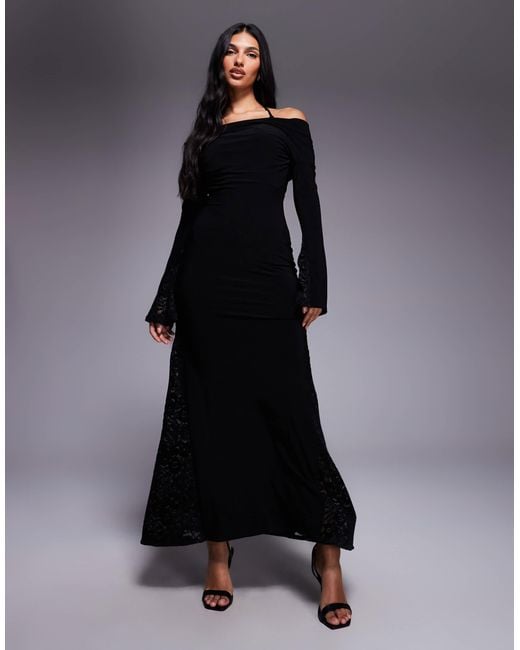 ASOS Women's Blue Bra Detail Long Sleeve Maxi Dress With Lace Inserts -  www.ice4pros.com.br